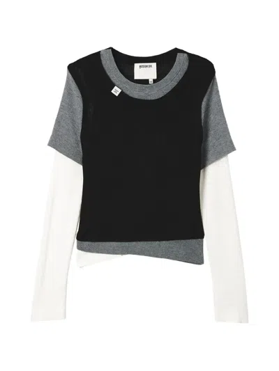 Musium Div. Layered Ribbed-knit Long-sleeve Top In Black