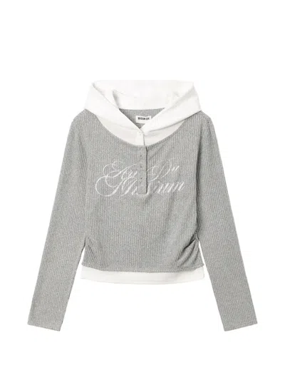 Musium Div. Layered-effect Ribbed Hoodie Sweater In Gray
