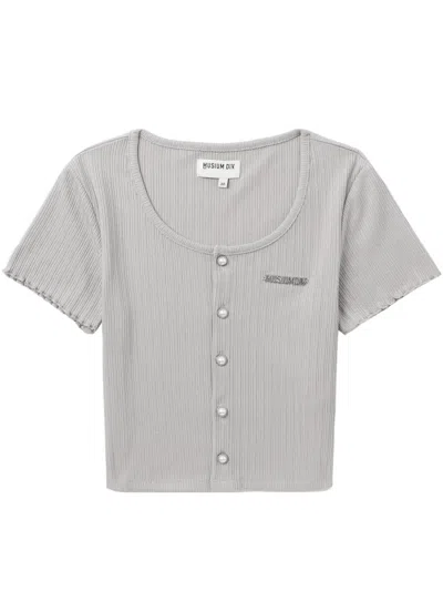 Musium Div. Logo-plaque Ribbed Cardigan In Grey