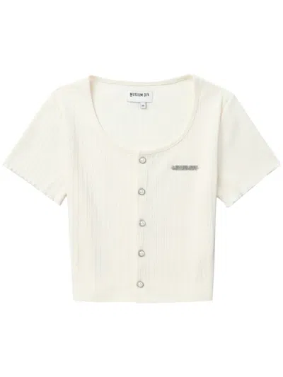 Musium Div. Logo-plaque Ribbed Cardigan In Neutrals