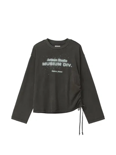 Musium Div. Logo-print Ruched-side T-shirt In Grey