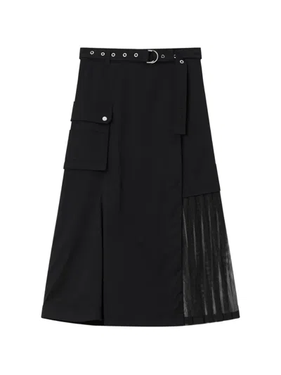 Musium Div. Mesh-panel Belted Midi Skirt In Black