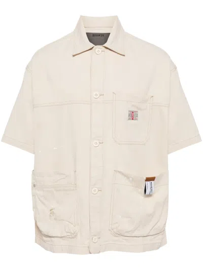 Musium Div. Paint-splatter Detail Denim Shirt In Neutrals