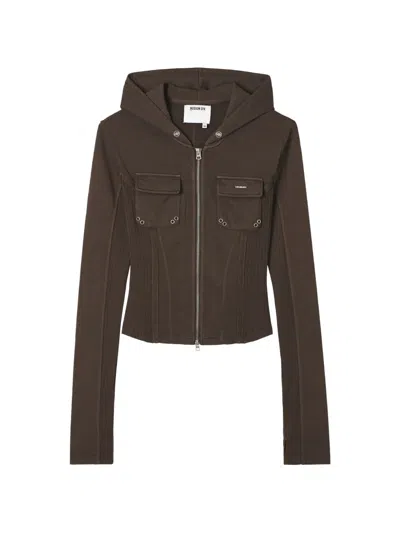 Musium Div. Panelled Zip-up Hoodie In Brown