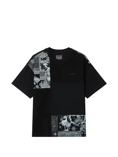 Musium Div. Patchwork Cotton T-shirt In Black