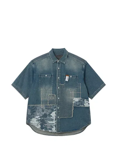 Musium Div. Patchwork Denim Shirt In Blue