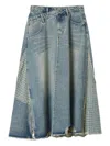 Musium Div. Patchwork-effect Frayed Denim Skirt In Blue