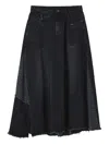 Musium Div. Patchwork Frayed-hem Denim Midi Skirt In Gold