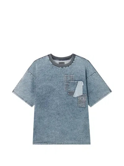 Musium Div. Patchwork-detail Acid-wash T-shirt In Blue