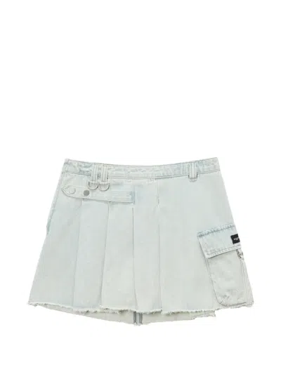 Musium Div. Pleated Frayed Mini Skirt In Blue