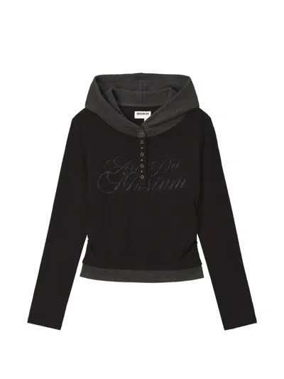 Musium Div. Ribbed Logo-print Hoodie In Black