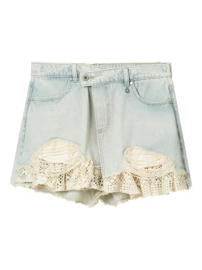 Musium Div. Ruffle-detail Denim Shorts In Blue