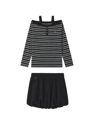 Musium Div. Striped Cold-shoulder T-shirt And Shorts Set In Black
