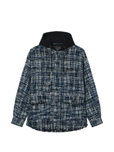 Musium Div. Tweed-check Drawstring Hooded Jacket In Blue
