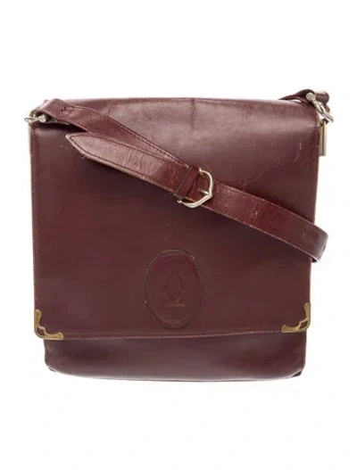 Pre-owned Must De Cartier Leather Messenger Bag In Burgundy