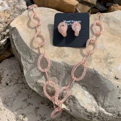 Must Haves By Paula Chain Link Earrings And Necklace Wedding Jewelry Set In Rose Gold In Multi