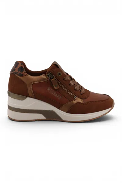 Mustang Women's Tan Cream Platform Sneaker Trainer Casual Shoes - M0872002 In Brown