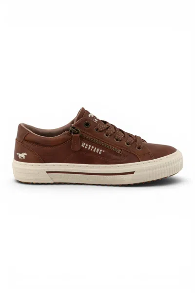 Mustang Women's Tan Faux Leather Trainer Sneaker Casual Shoes - M0112011 In Brown