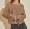MUSTARD SEED ALICE GRUNGE CROPPED SWEATER IN TAUPE
