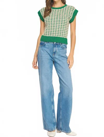 Mustard Seed All Yours Check Tweed Knit Sweater In Light Taupe And Emerald In Multi