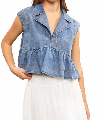Mustard Seed Aurora Babydoll Top In Washed Denim In Blue