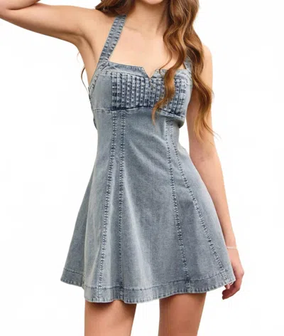 Mustard Seed Ava Halter Neck Dress In Washed Denim In Multi