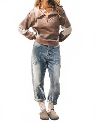 Mustard Seed Baggy Wide Leg Pants In Sand Wash In Blue
