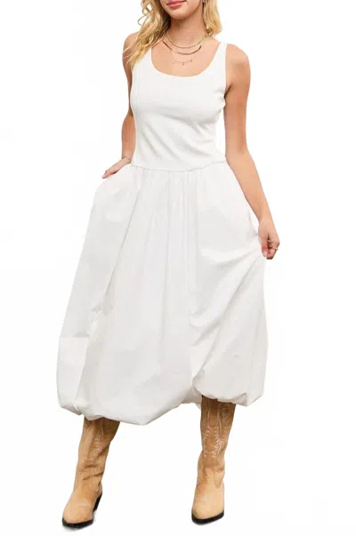 Mustard Seed Balloon Hem Sleeveless Midi Dress In White