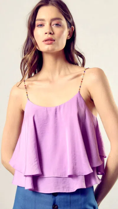 Mustard Seed Beaded Shoulder Strap Cami Top In Pink Lavender In Multi