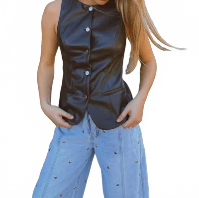 Mustard Seed Bedford Ave Vegan Leather Vest In Black In Brown