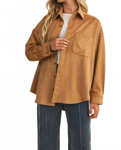Mustard Seed Button Down Suede Top In Brown