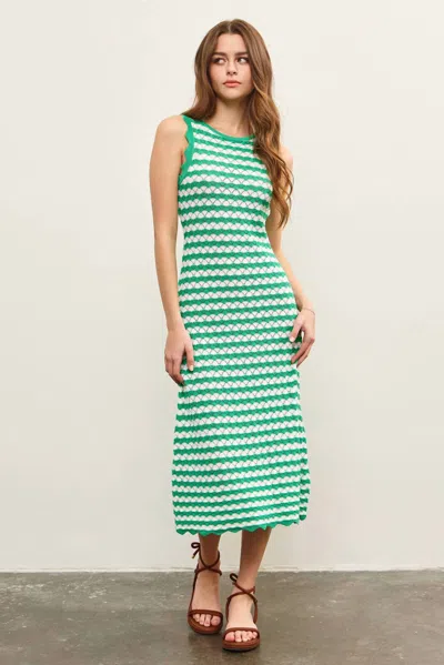 Mustard Seed Celine Textured Wave Tie Back Dress In Green White