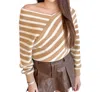 Mustard Seed Cross Stripe V Neck Sweater In White/taupe In Multi