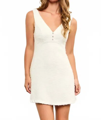 Mustard Seed Deep V-neck Tweed Sleeveless Dress In White