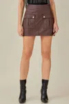 MUSTARD SEED DOUBLE DOWN TWO POCKET LEATHER SKORT IN CHOCOLATE