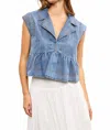 Mustard Seed Down For Denim Peplum Top In Blue In Multi