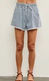 Mustard Seed Elastic Waist Frayed Hem Shorts In Denim In Blue