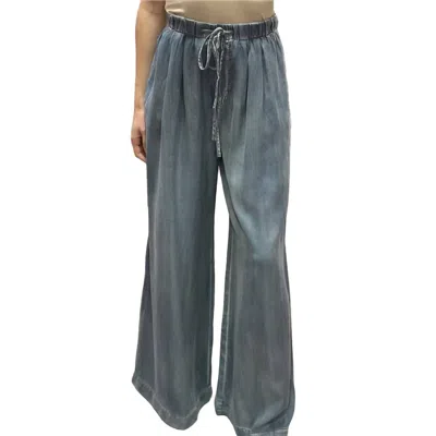 Mustard Seed Elastic Wide Leg Denim Pants In Light Denim In Blue