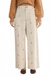 Mustard Seed Embroidered Corduroy Wide Leg Pants In Cream In White