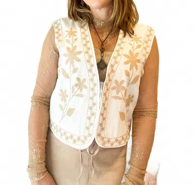 Mustard Seed Embroidered Floral Open Front Vest In Ivory In White