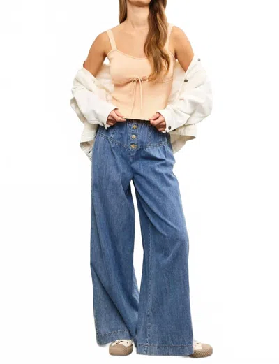 Mustard Seed Front Button Pants In Washed Denim In Multi