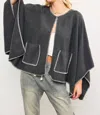 Mustard Seed Front Snap Knit Poncho In Gray In Grey