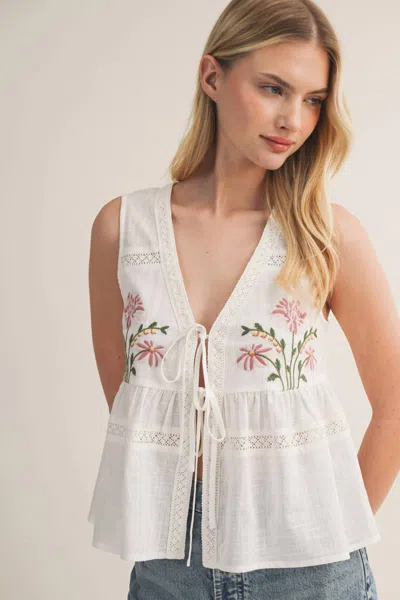 Mustard Seed Grayce Floral Tie-front Top In White