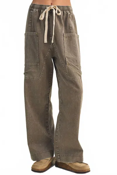Mustard Seed Grove Wide Leg Utility Pants In Olive In Brown