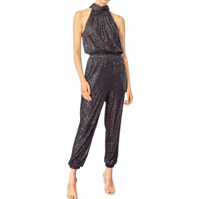 Mustard Seed High Neck Sequin Jumpsuit In Black In Purple