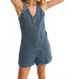 Mustard Seed Jessi Denim Romper In Washed Denim In Blue