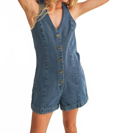 Mustard Seed Jessi Denim Romper In Washed Denim In Blue