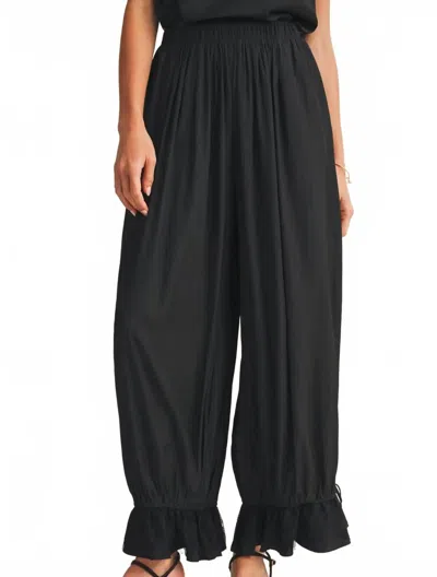 Mustard Seed Lace Trim Hem Poplin Trousers In Black