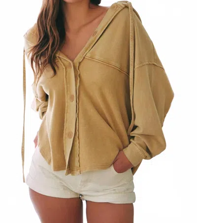 Mustard Seed Latte Button Hoodie In Yellow In Brown
