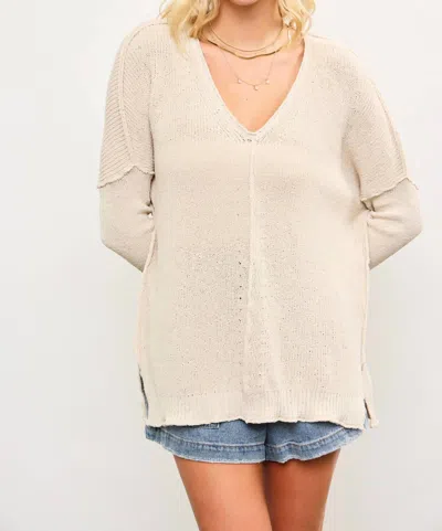 Mustard Seed Lightweight V-neck Sweater In Egg Shell In White